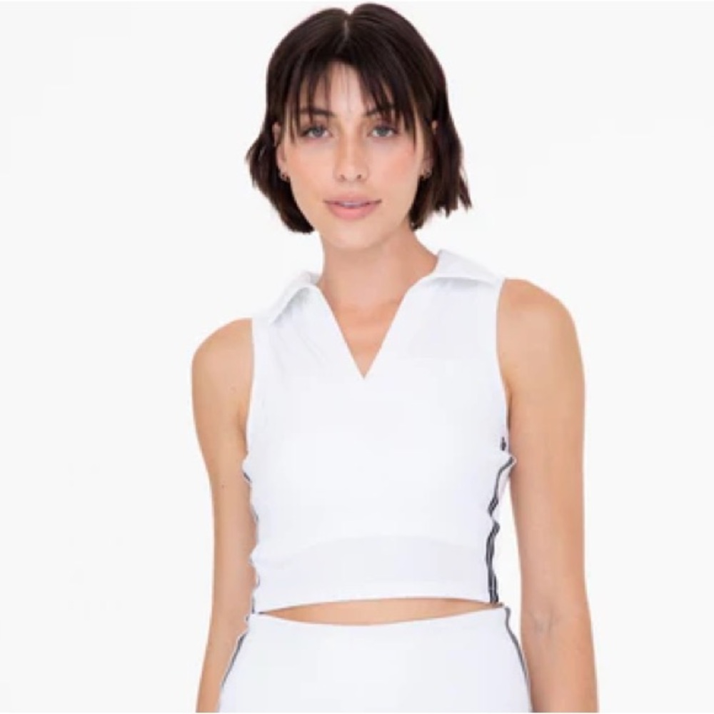 Mono B Side Tennis Pickleball Crop Top Side Stripe Built-In Shelf Bra